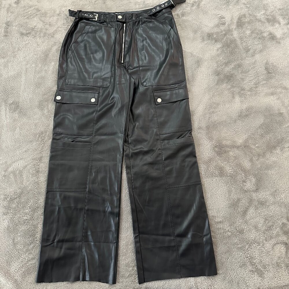 WeWoreWhat Black Wide Leg Cargo Pants Faux Leather Women's 32